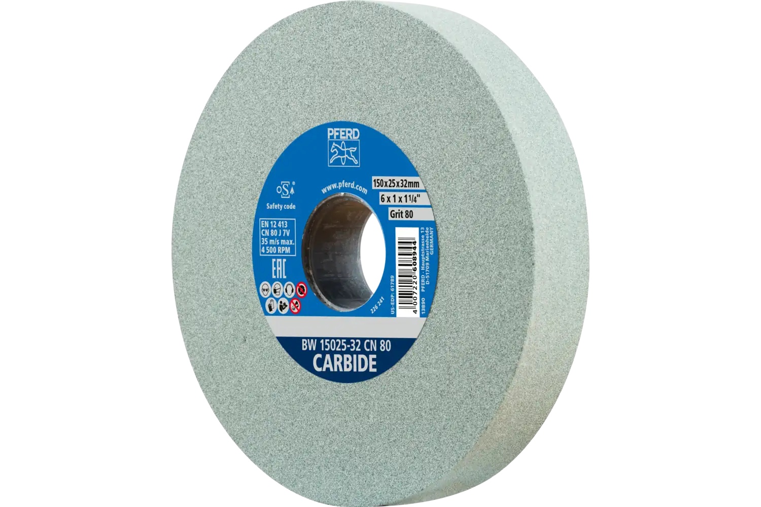 Picture of Pferd Vitrified Bench Wheel, Carbide, 6" X 1 X 1-1/4, 80 Grit, Silicon Carbide